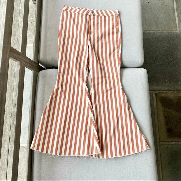 NWT Free People Just Float On Pants Jeans Flare Bell Bottoms Rust Stripe 30 - Picture 8 of 12